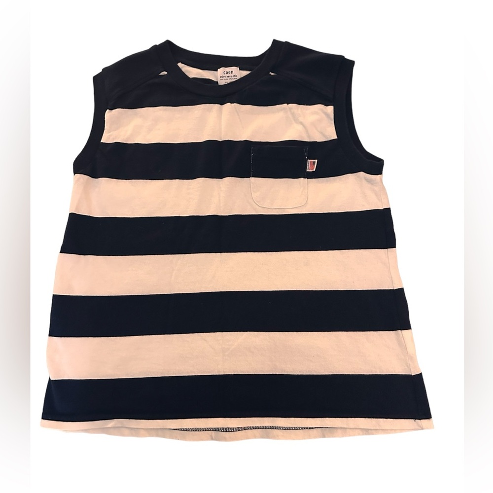Coen Tank Top Navy White Stripes Nautical Coastal, size L